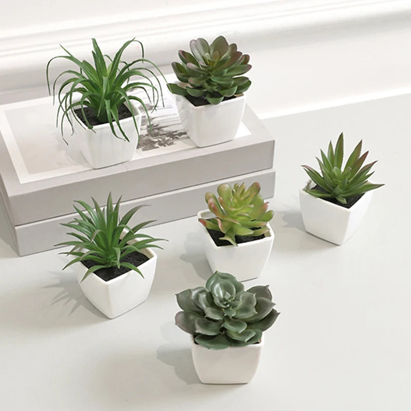 Succulent Paradise: Set of 6 Mini Artificial Plants for Stylish Home Decor