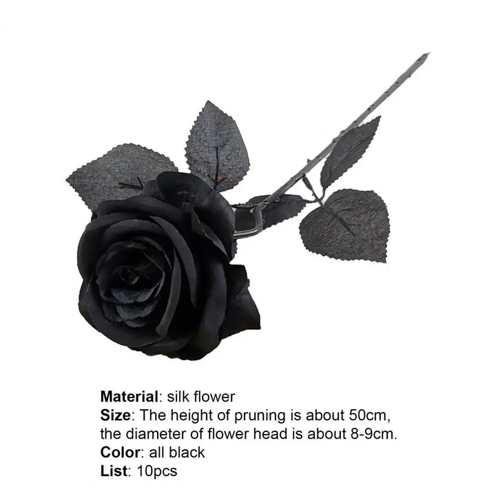 Silk Black Rose Artificial Flower Bouquet - Set of 5 with 8-9cm Flower Heads