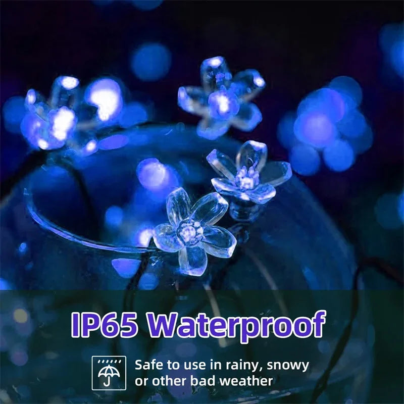 Solar Blossom Fairy Lights - Outdoor Waterproof LED Flower Garland for Christmas & Holiday Decor