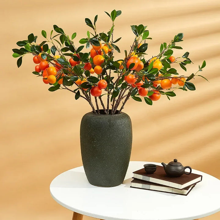 Orange Fruit Branch and Green Plant Landscaping Decoration with Fruit Ornaments Simulation