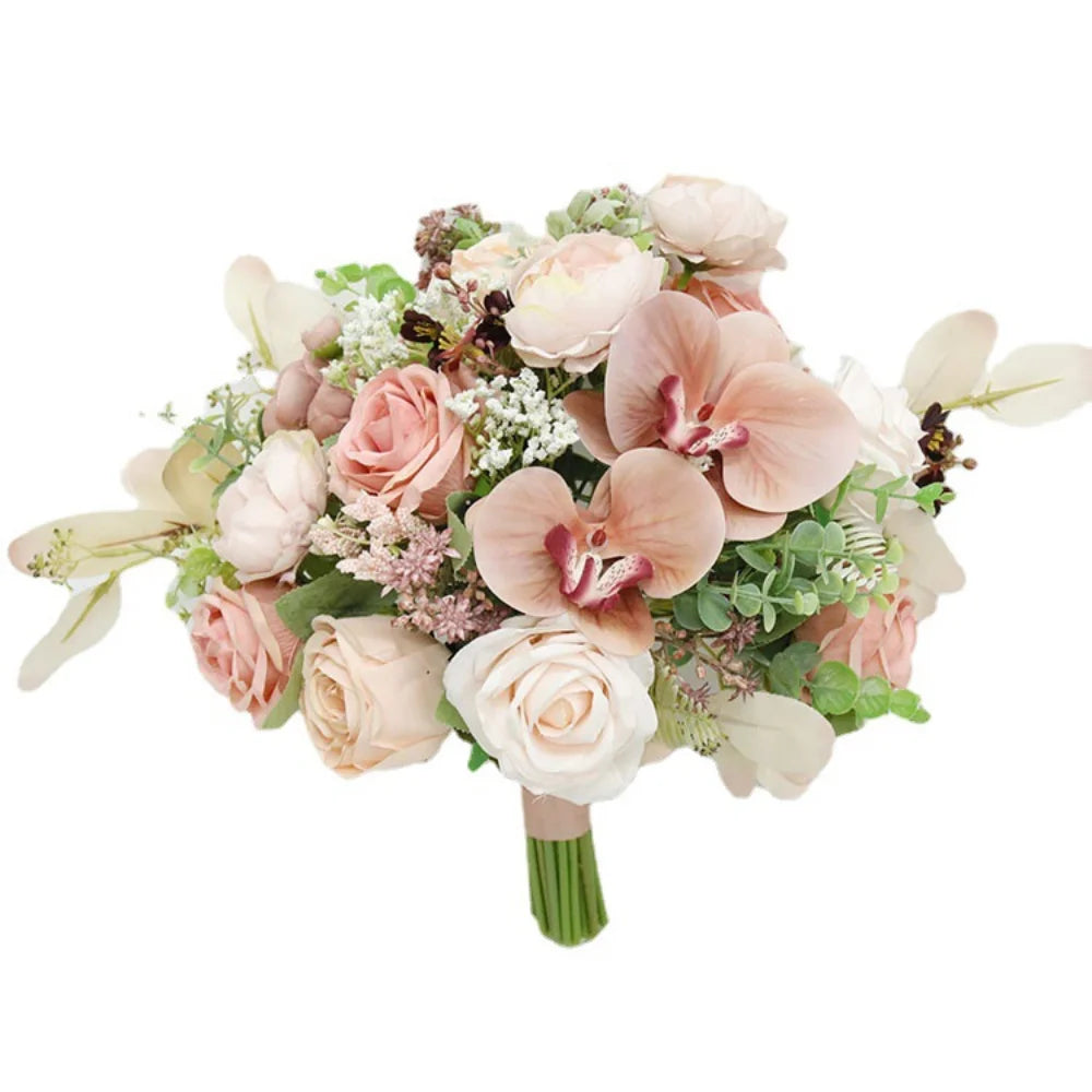 Silk Floral Wedding Bouquet with Handcrafted Faux Flowers for Bridesmaids Bouquet Accessories