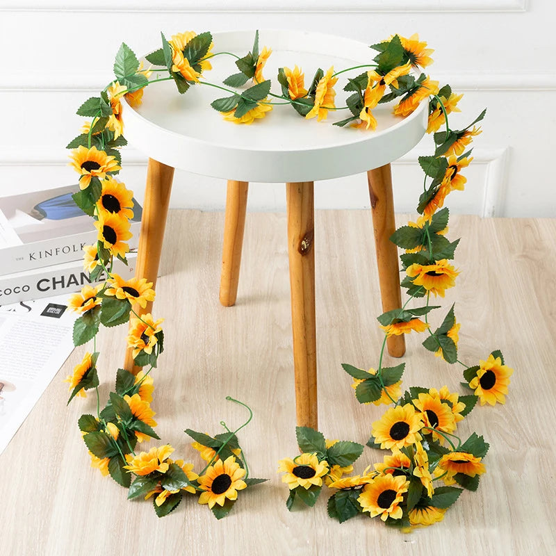 Sunflower Ivy Vine Garland - 250cm Silk Artificial Flowers for Wall Hanging Decor