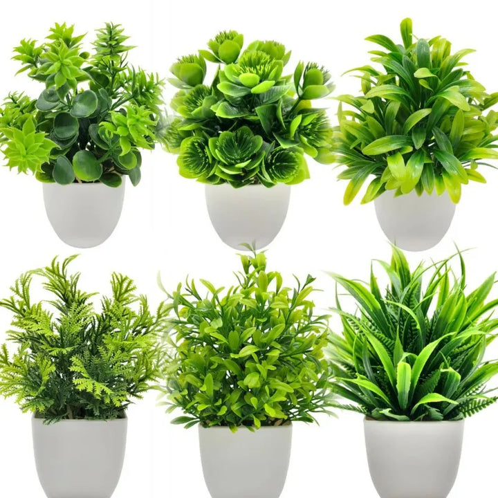 Artificial Greenery Bundle for Home and Office Decor - Lifelike Indoor Plants in Plastic Pots