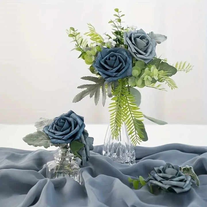 Elegant Dusty Blue Foam Roses Bundle for Wedding Bouquets and Floral Arrangements