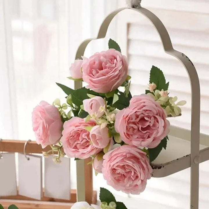 Rose Pink Peony Silk Bouquet Artificial Flower for Wedding Home Decor