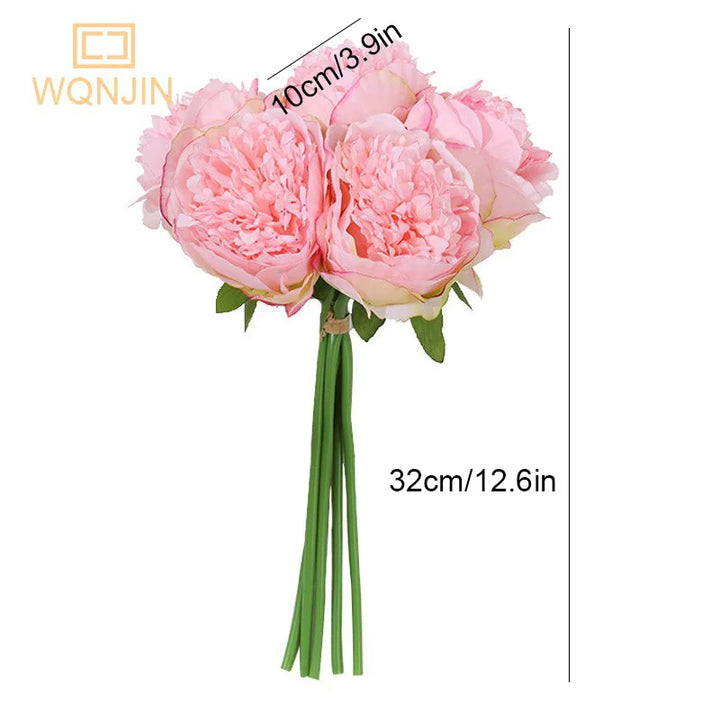 Artificial Silk Peony Flower Bouquet Bundle - Pack of 5 for Wedding Decor and Crafting