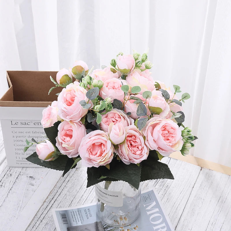 Elegant Silk Peony and Rose Flower Arrangement - Perfect for Home and Weddings