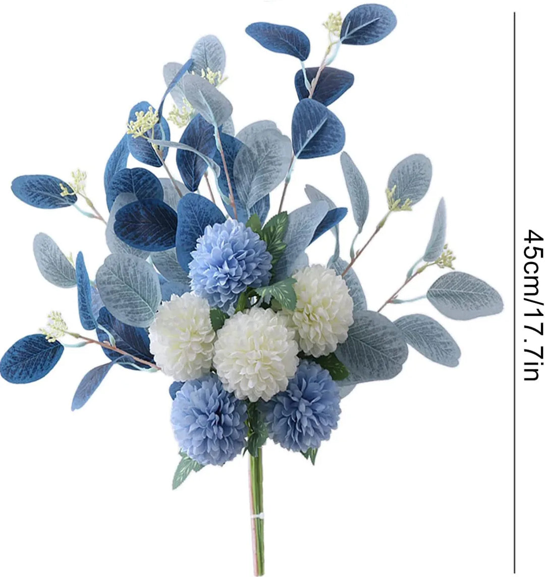 Blue and White Artificial Hydrangea Chrysanthemum Silk Flower Bouquet