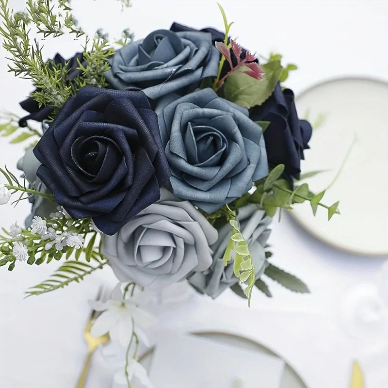 Blue Ombre Foam Fake Roses - Set of 25 for DIY Wedding Decor