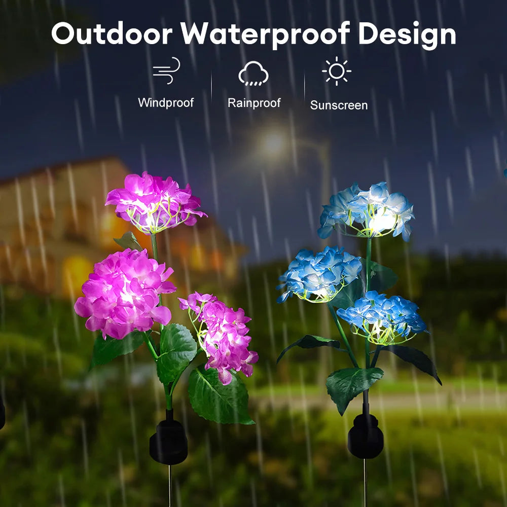 Solar Powered Hydrangea Rose Flower Outdoor Garden Lights for Garden and Patio Decoration