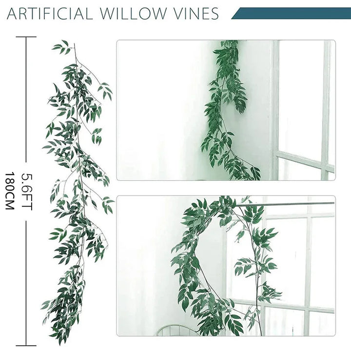 5.7FT Artificial Willow Leaf Rattan Garland - Lifelike Branch for Indoor and Outdoor Décor