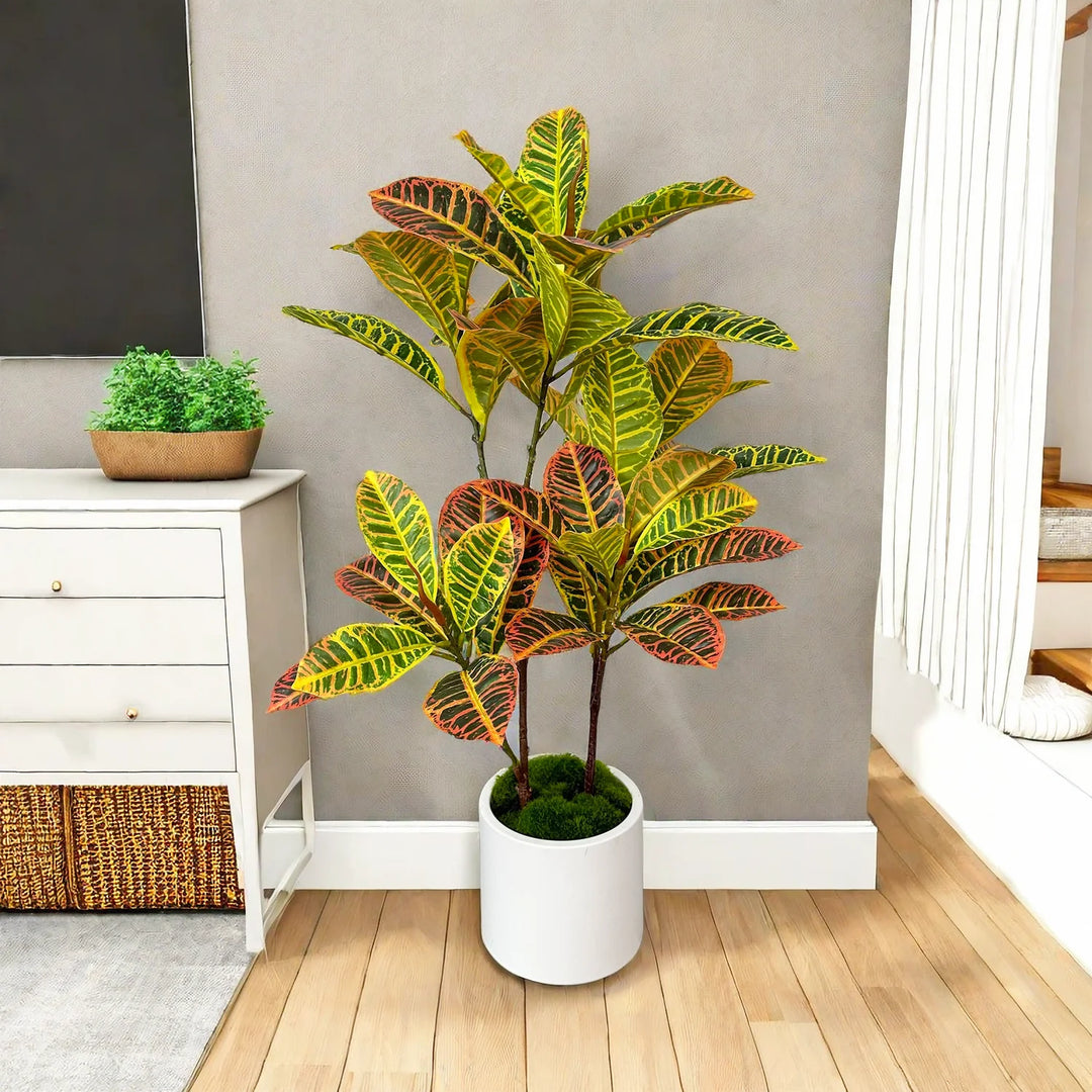 Tropical Faux Codiaeum Plant Branch - Realistic Artificial Tree for Home Decor