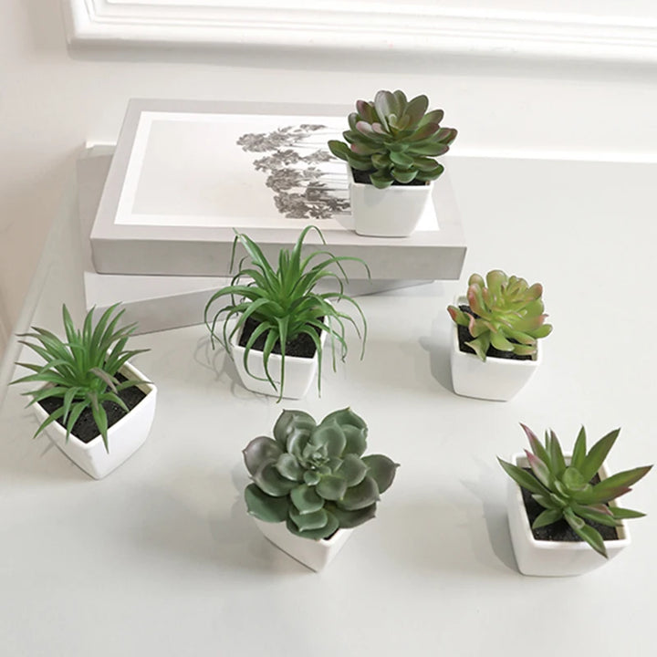 Succulent Paradise: Set of 6 Mini Artificial Plants for Stylish Home Decor