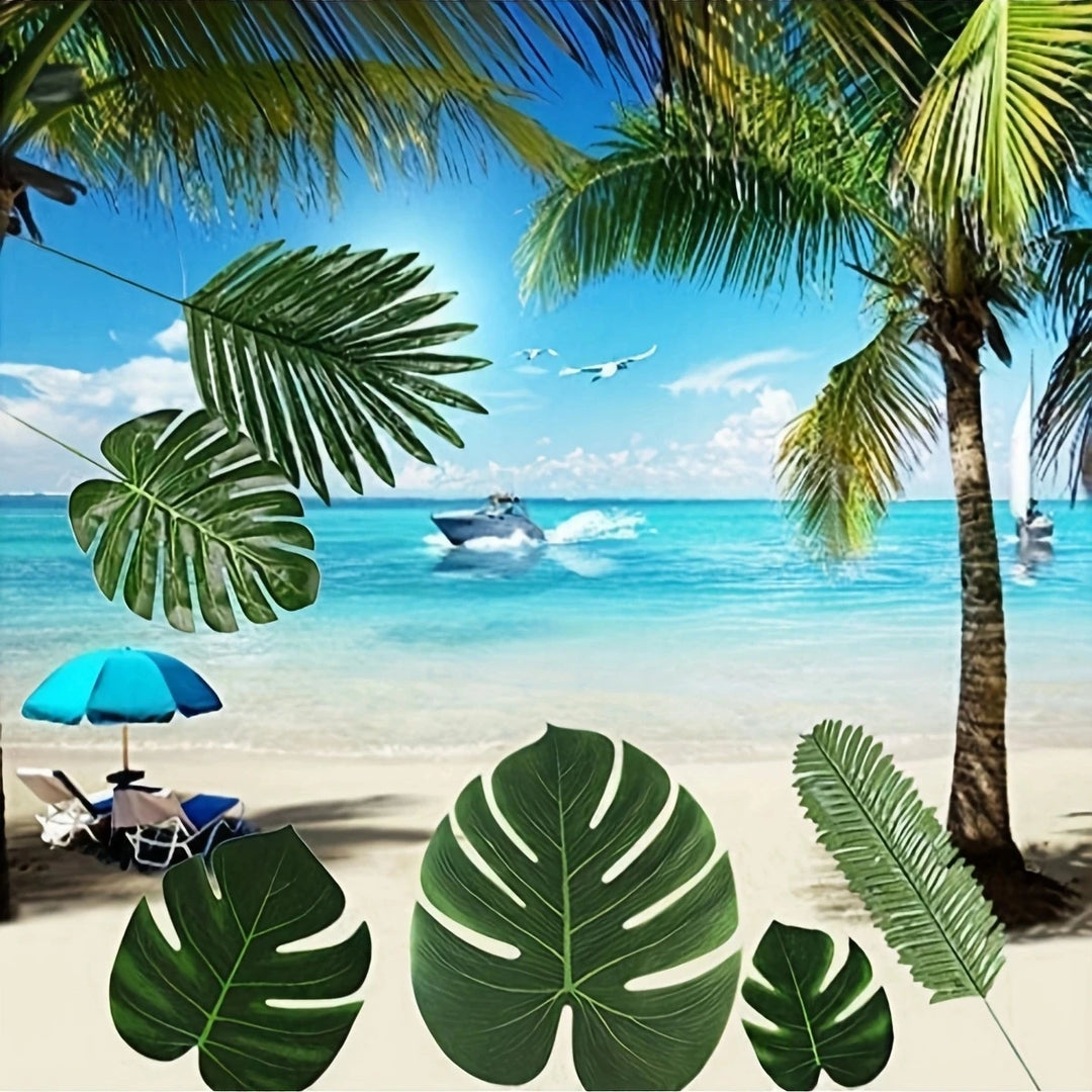 Tropical Palm Leaves Decor Set - 74 Pcs Artificial Golden Jungle Leaf Stems for Luau Party