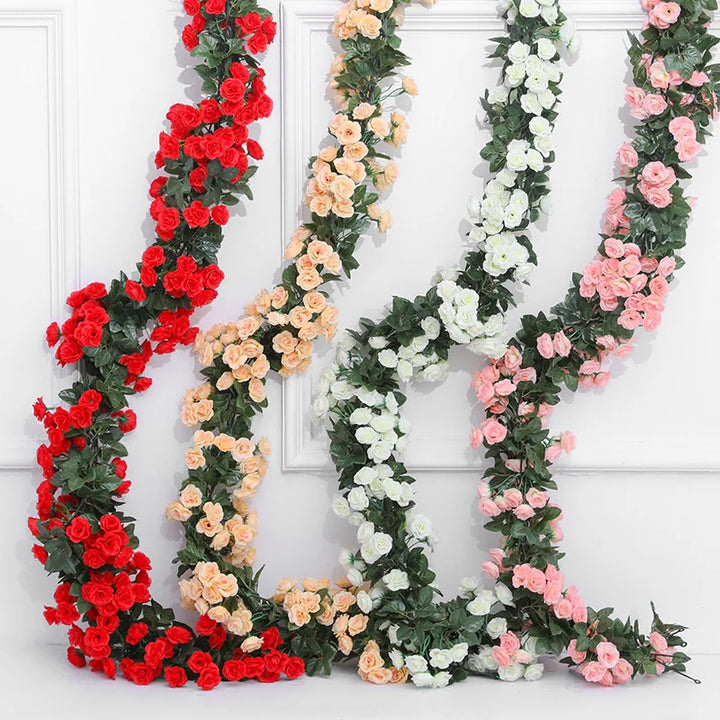 Silk Rose Vine Garland for Wedding Decor - White Pink Artificial Flower Vine