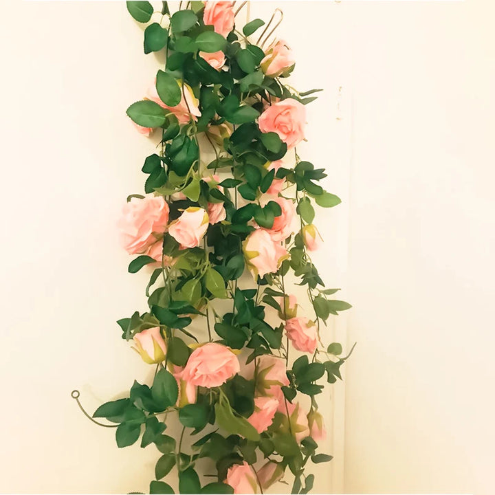 Pink Silk Rose Vine Flower Garland for Party Decor