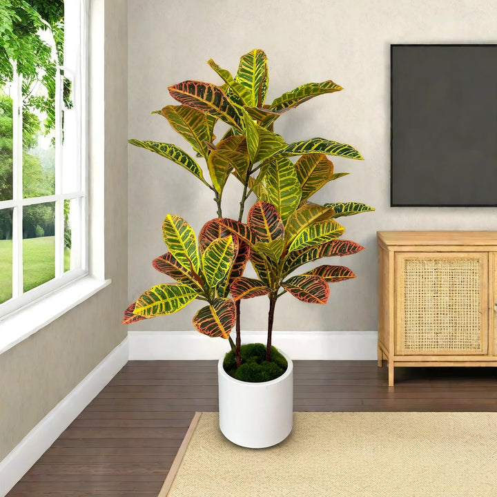 Tropical Faux Codiaeum Plant Branch - Realistic Artificial Tree for Home Decor