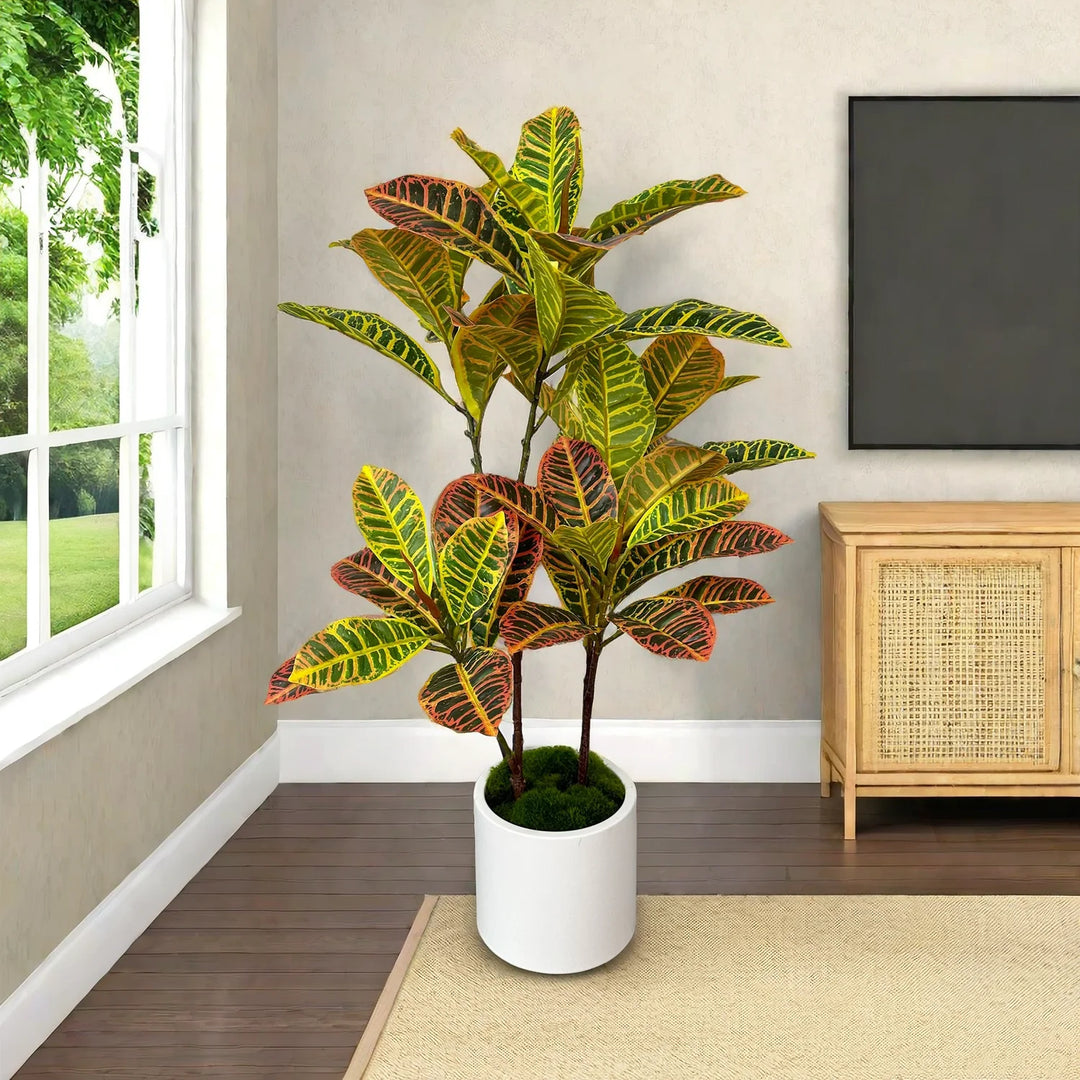 Tropical Faux Codiaeum Tree Branch Artificial Plant with Plastic Leaves - Home and Office Decor