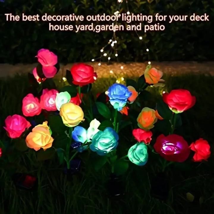 5-Head Rose Flower Solar Garden Lights for Yard Patio and Lawn Decor