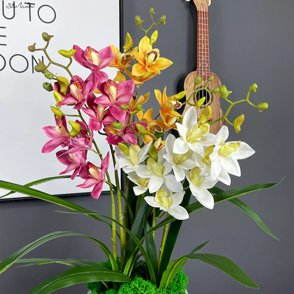 Elegant Real Touch Cymbidium Orchid Bouquet - Premium Floral Arrangement for Home and Wedding Decor