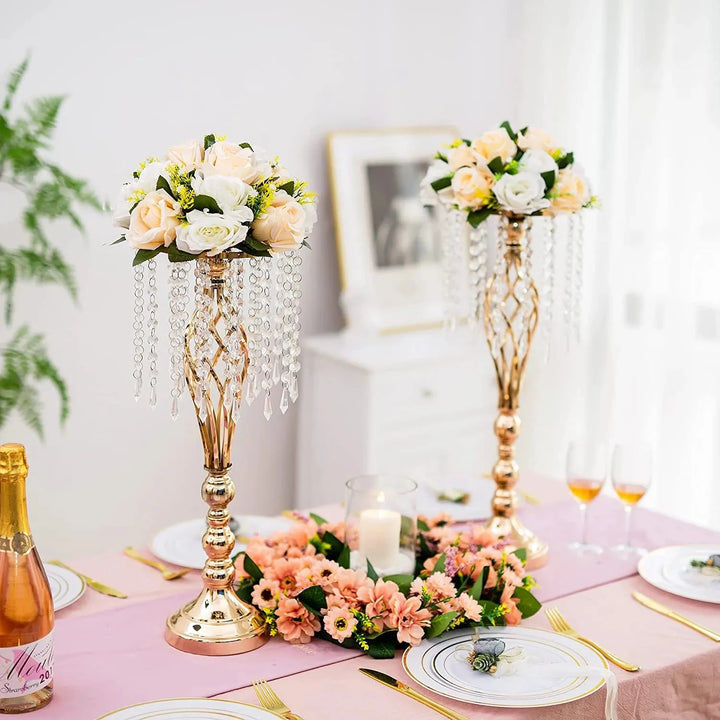 Gold Or Silver Vase Set with Crystal Beads