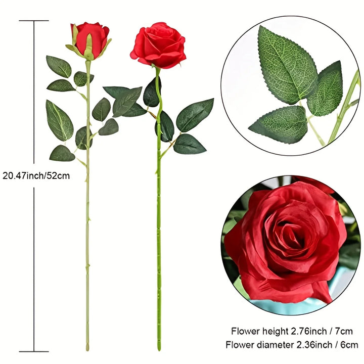 Realistic Silk Rose Bouquet - Set of 12 for Wedding Decor and Home Arrangements