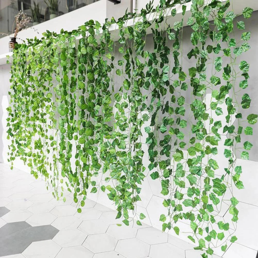 Artificial Ivy Leaves Garland with Silk Flowers - Home Wedding Garden Decor