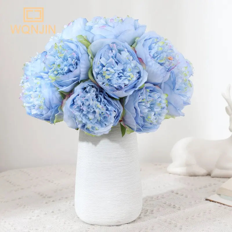 Artificial Silk Peony Flower Bouquet Bundle - Pack of 5 for Wedding Decor and Crafting