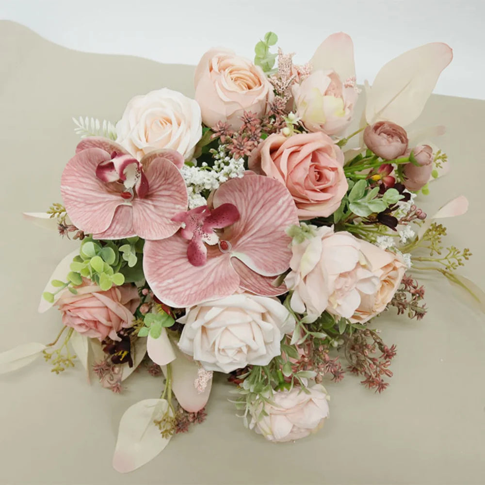 Silk Floral Wedding Bouquet with Handcrafted Faux Flowers for Bridesmaids Bouquet Accessories