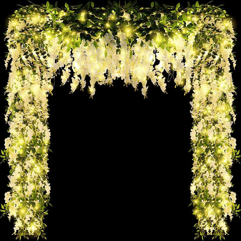 6.5ft White Silk Wisteria Vine Garland with Lights for Home and Garden Decor