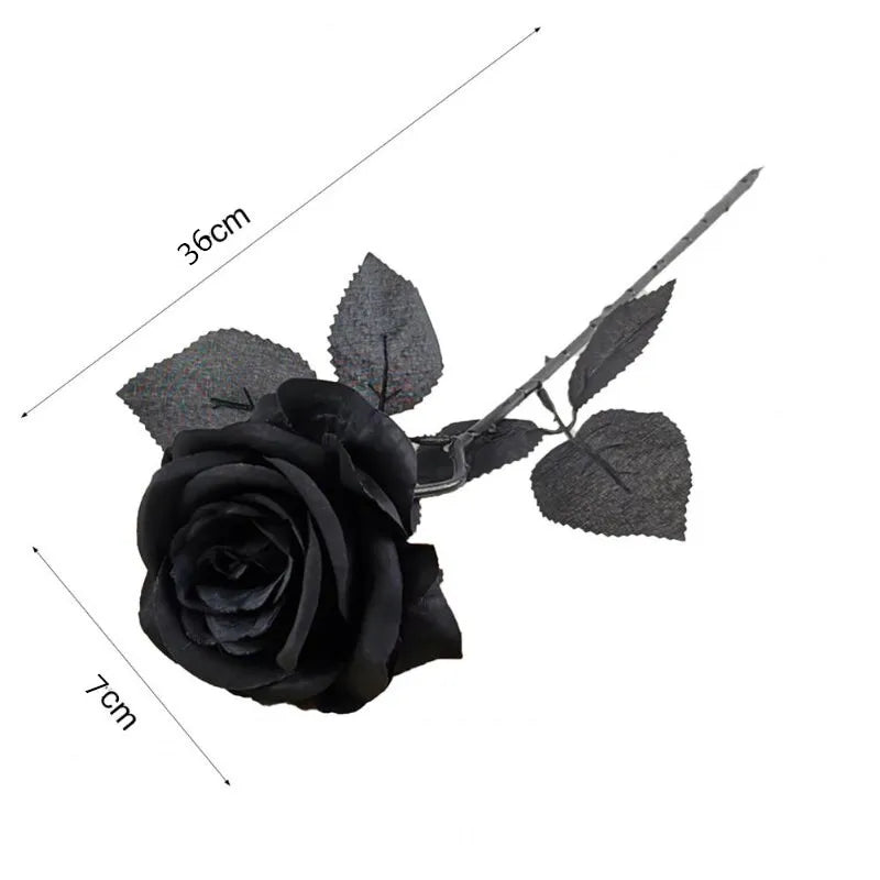 Silk Black Rose Artificial Flower Bouquet - Set of 5 with 8-9cm Flower Heads