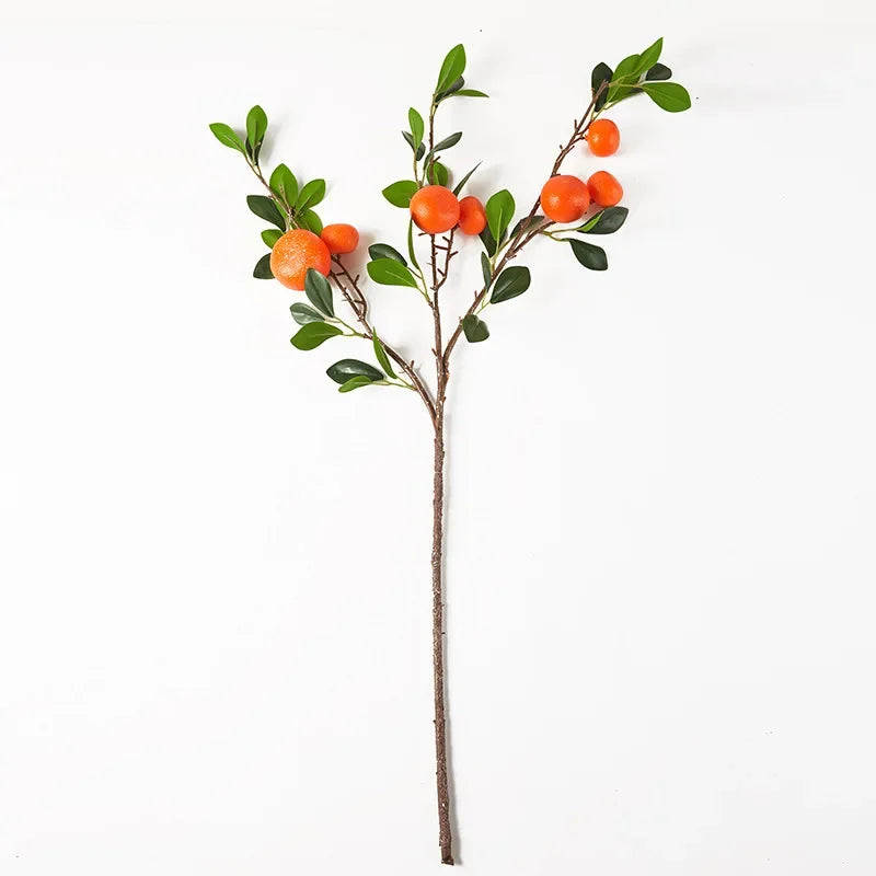 Orange Fruit Branch and Green Plant Landscaping Decoration with Fruit Ornaments Simulation