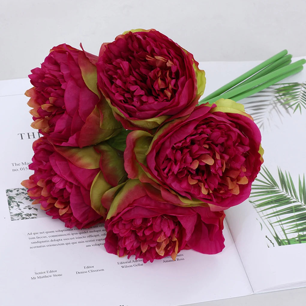 Elegant 5-Head Silk Peony Rose Hydrangea Wedding Bouquet Artificial Flowers Bouquet