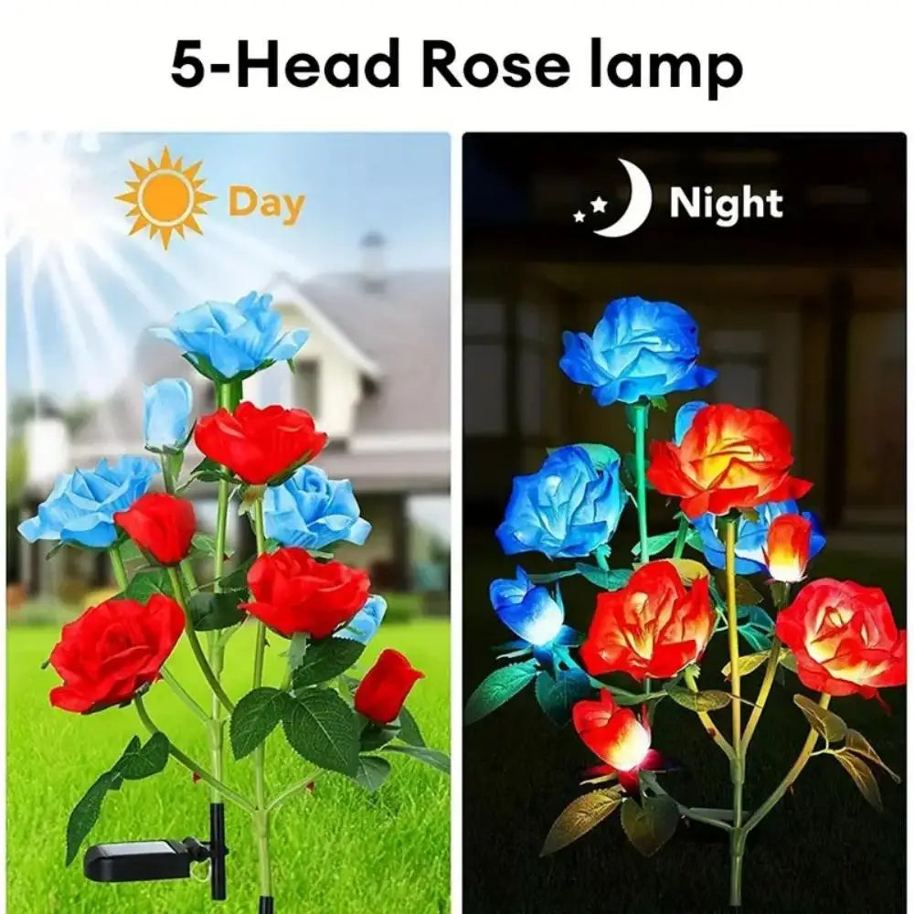 5-Head Rose Flower Solar Garden Lights for Yard Patio and Lawn Decor