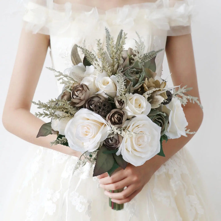 Silk Wedding Bouquet Set with Sunflowers and Eucalyptus