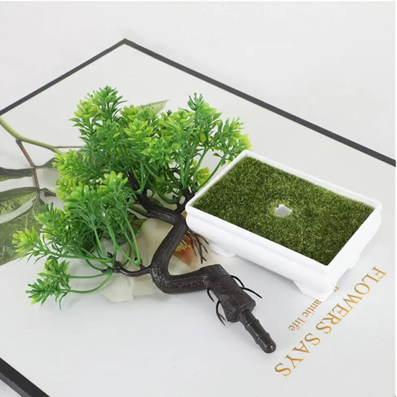 Green Plastic Bonsai Tree: Realistic Artificial Plant for Effortless Home and Office Decor