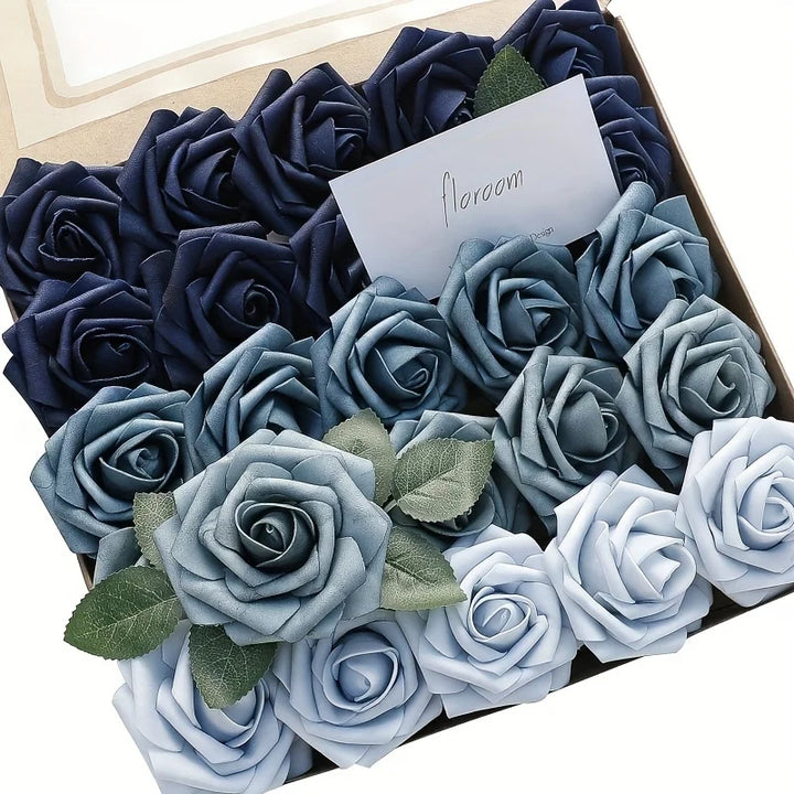 Blue Ombre Foam Fake Roses - Set of 25 for DIY Wedding Decor