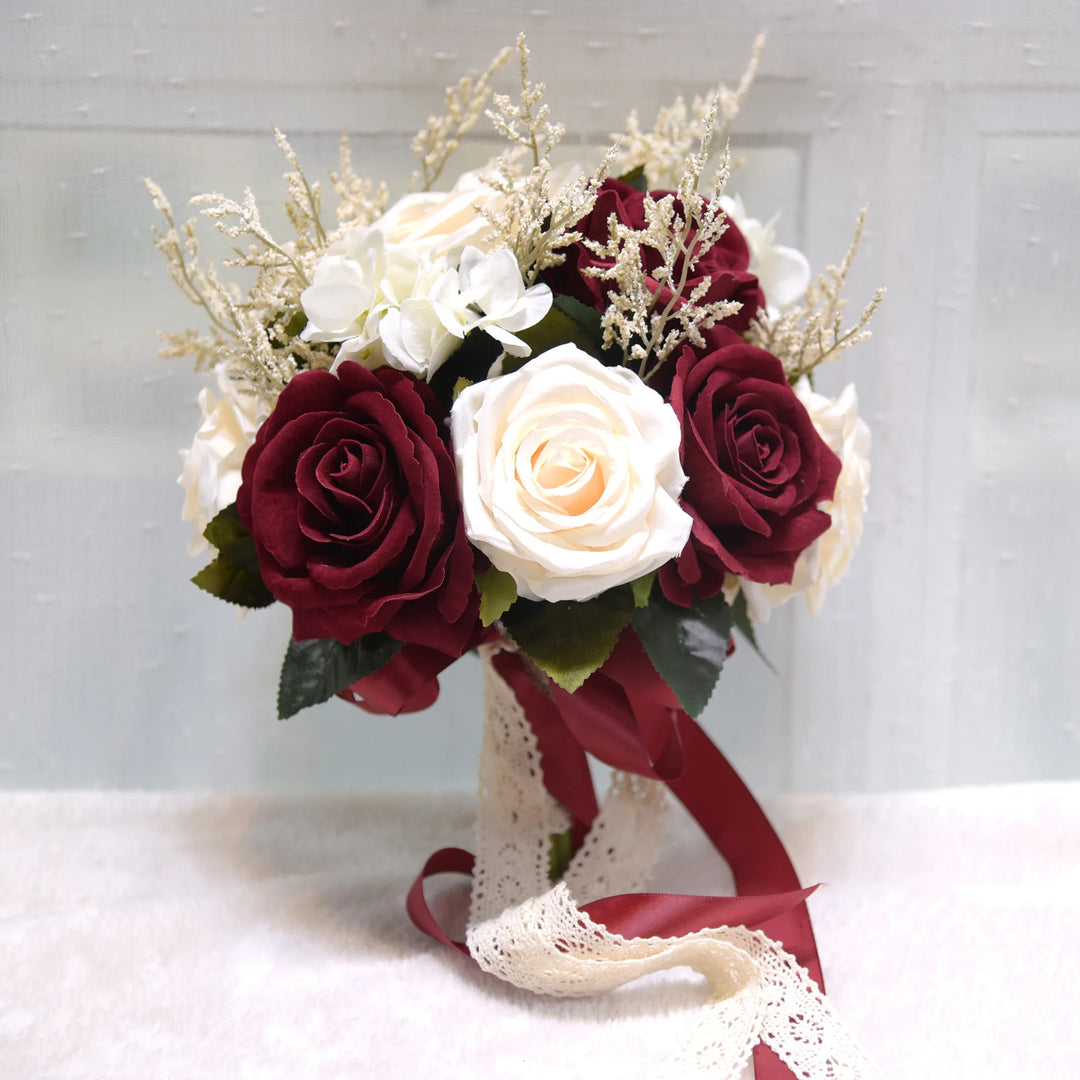 Elegant White Silk Bridal Bouquet with Artificial Roses - Wedding Accessories