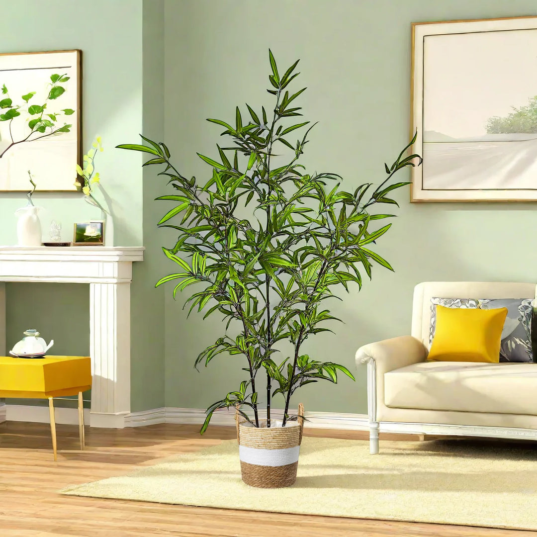 Artificial Green Bamboo Plant Branch - Realistic Faux Tropical Leaves for Home Office Wedding Decor