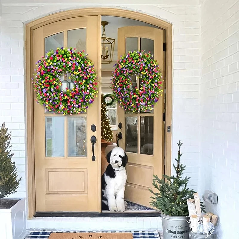 Vibrant Eucalyptus Door Wreath with Artificial Flowers - Home & Party Decor