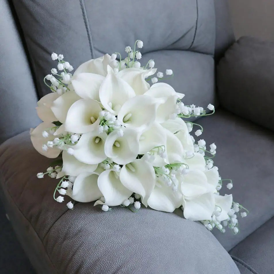 White Cascade Bridal Bouquet Fleur Mariage with Pearl Accents