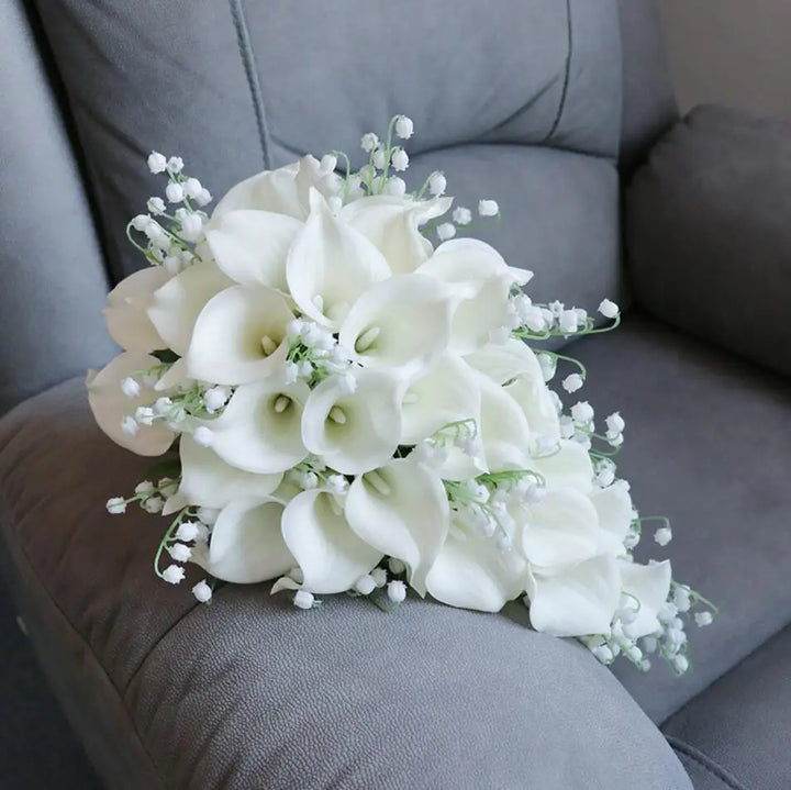 White Cascade Bridal Bouquet Fleur Mariage with Pearl Accents