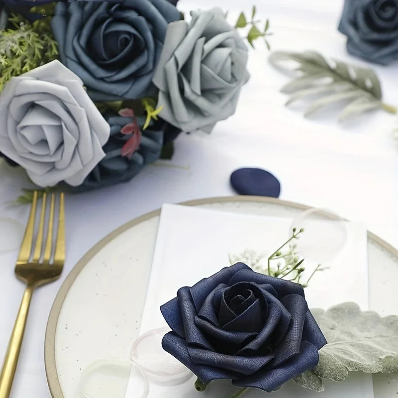 Blue Ombre Foam Fake Roses - Set of 25 for DIY Wedding Decor