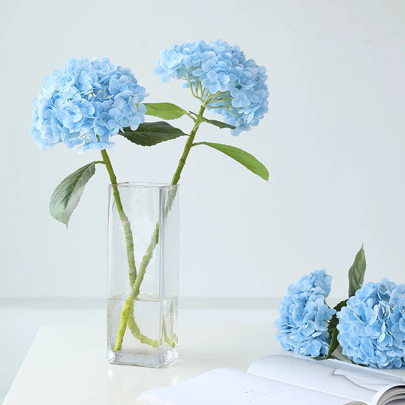 Blue Real Touch Artificial Hydrangea Flower Branches Wedding Decoration Bouquet