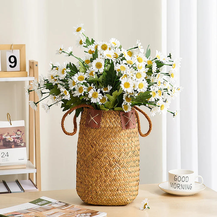 Aesthetic Decor Mariage Bamboo Tabletop Vase Living Room Decor Dried Flowers Desktop Vase Home Art Craft Flower Pot Woven Retro