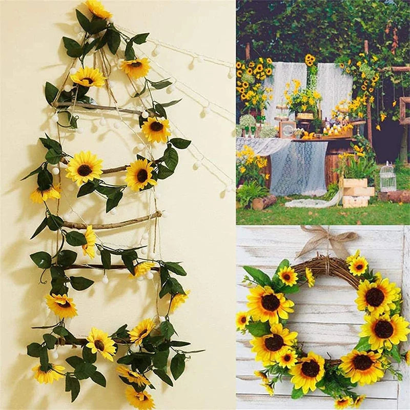 Sunflower Ivy Vine Garland - 250cm Silk Artificial Flowers for Wall Hanging Decor