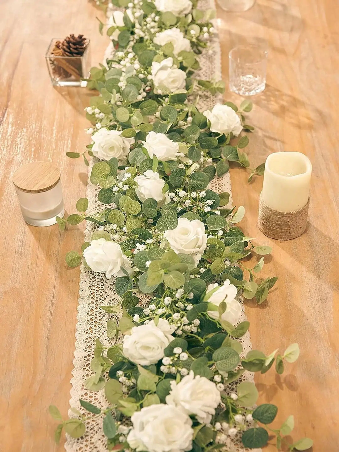 Elegant 5.9FT Artificial Eucalyptus and Rose Flower Garland for Wedding and Home Decor