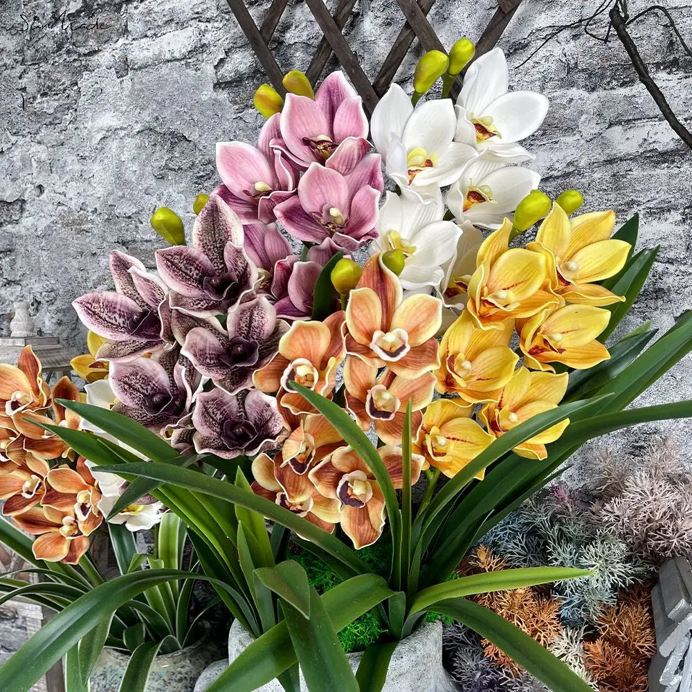 Elegant Handcrafted Cymbidium Orchid Artificial Flower Bouquet - Premium Real Touch Floral Decor