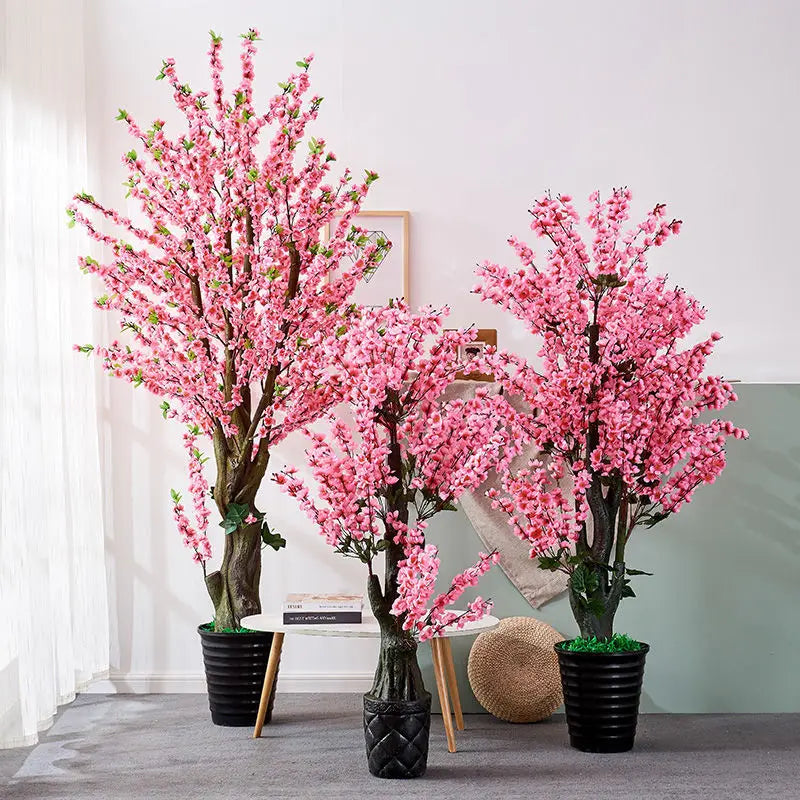 Potted Peach Blossom Artificial Tree - Lifelike Indoor Decor Piece