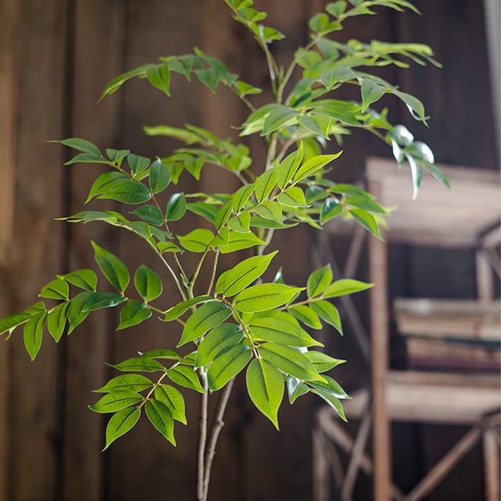 Large Artificial Ficus Tree with Lacquer Finish - Green Palm Leaves - Home and Garden Decor